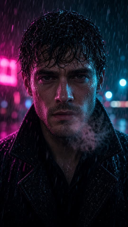 Chân dung dưới mưa đèn neon