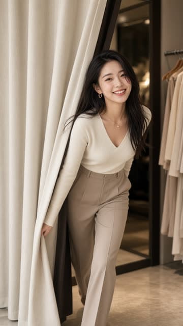 Người mẫu bước ra từ phòng thử đồ